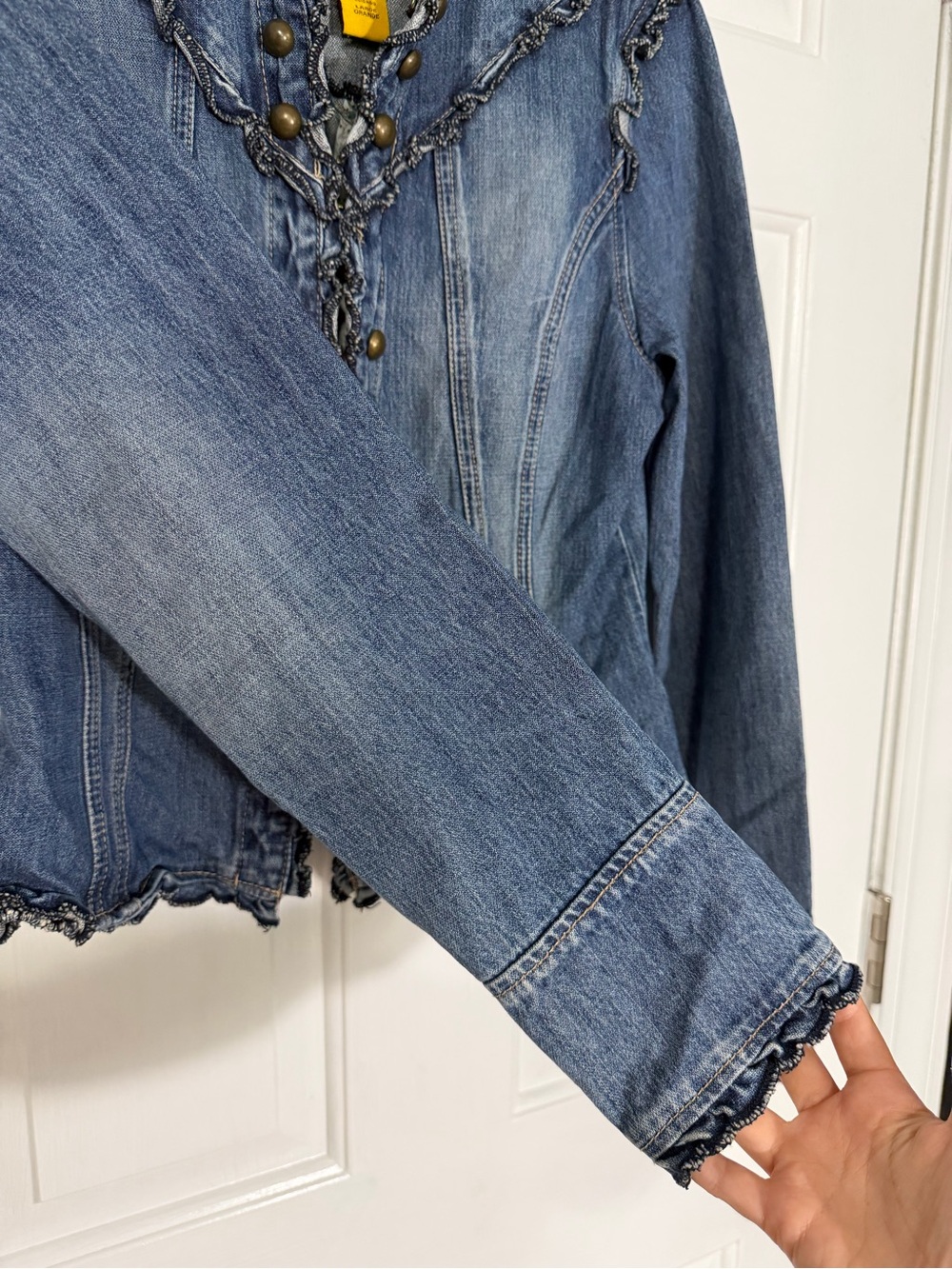 Y2K Western Star Jeans Denim Ruffle-Trim Jacket - Blue - Picture 6 of 7